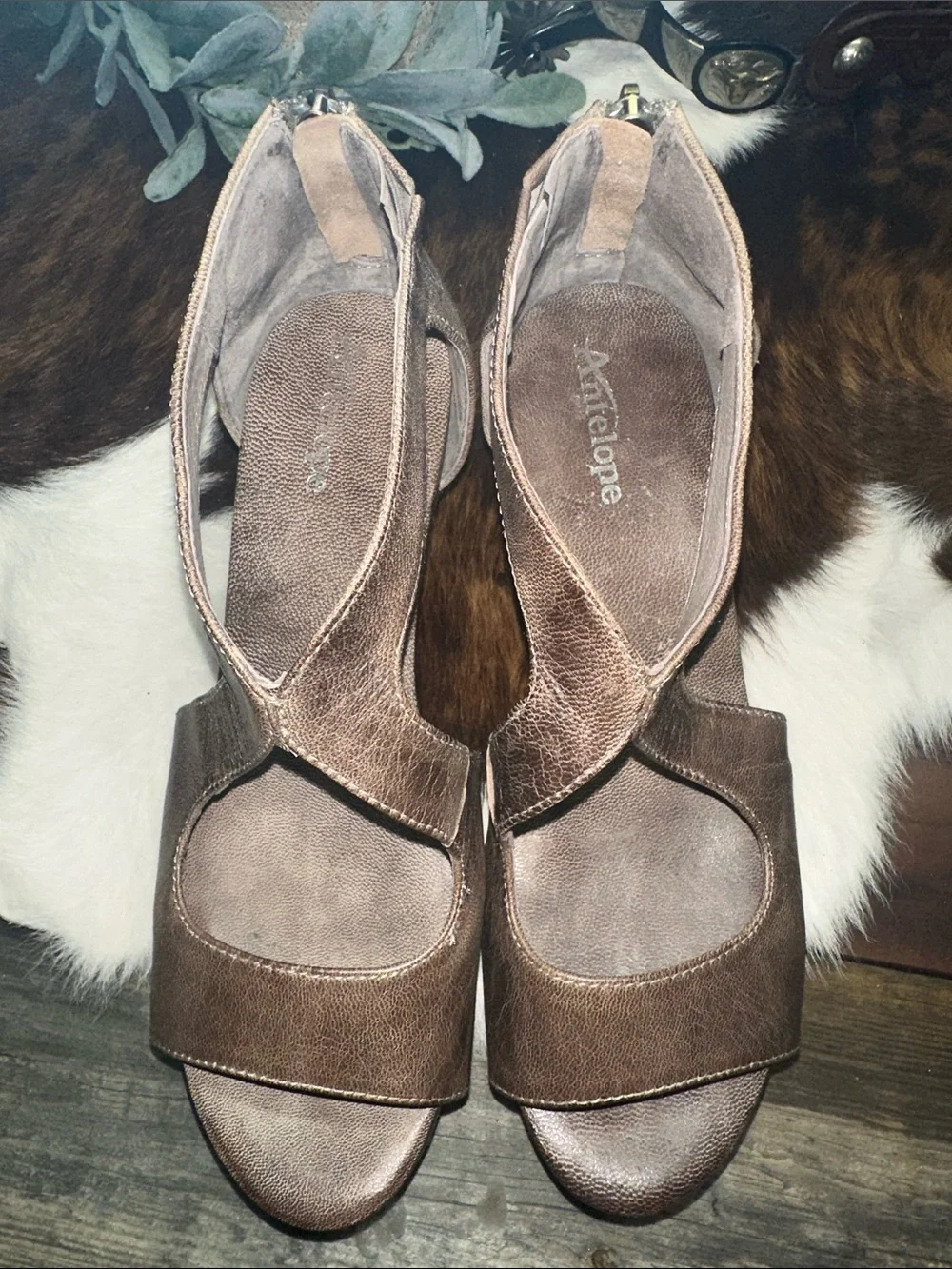 Antelope Taupe Cutout Peep-Toe Wedges